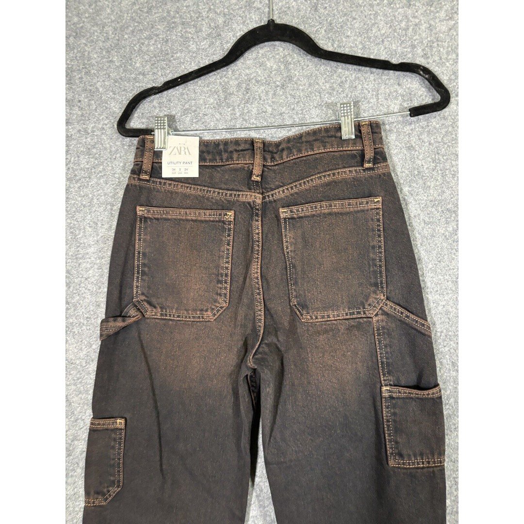 Authentic Zara Pants Women 2 Brown Mid Rise TRF UTILITY cargo Denim Jeans Patch Pocket Nwt P2zjsey2K best sale