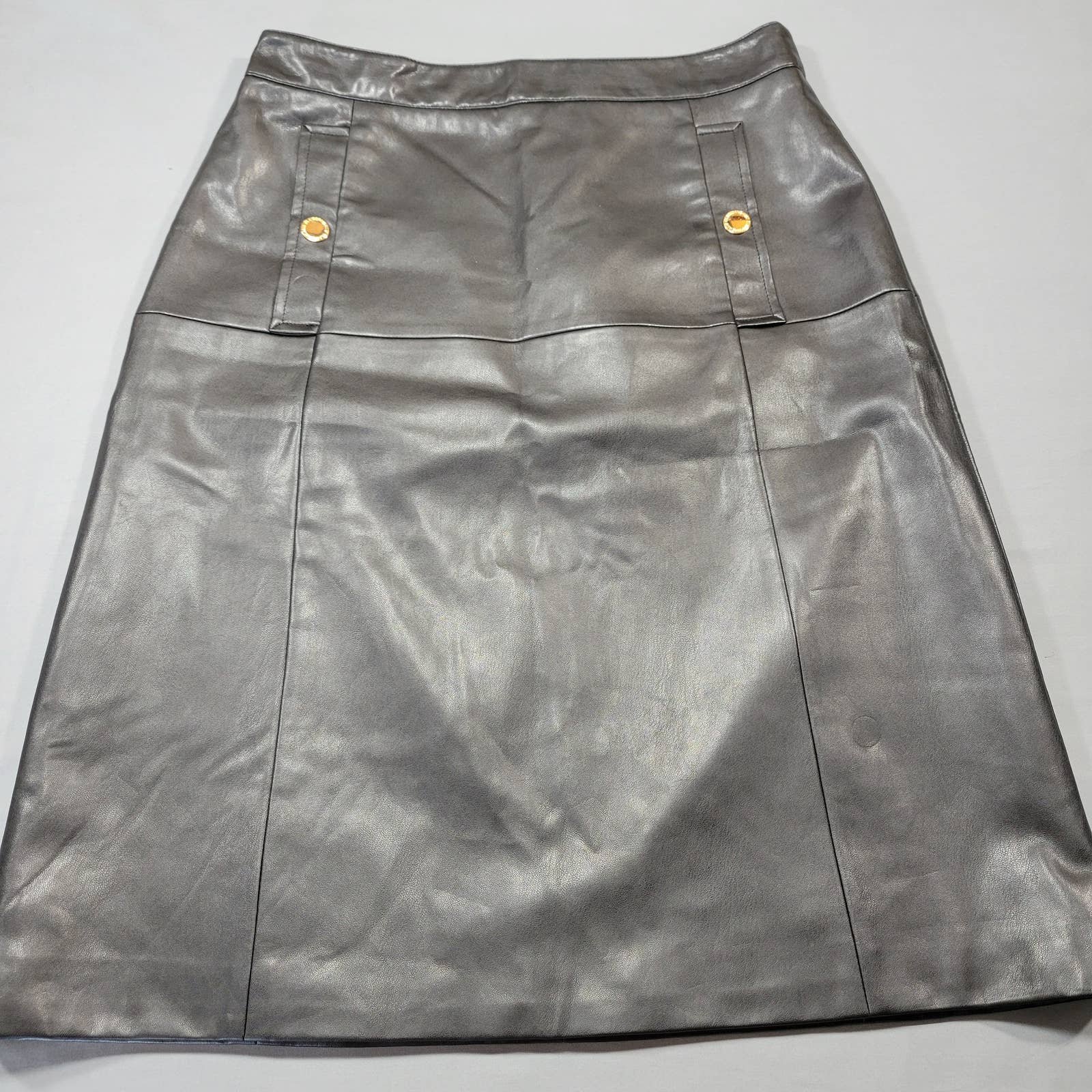 good price Liz Claiborne Women Skirt Midi Size 8 Black Faux Leather A-Line Classic Pockets iFxYRQ7Id Cheap