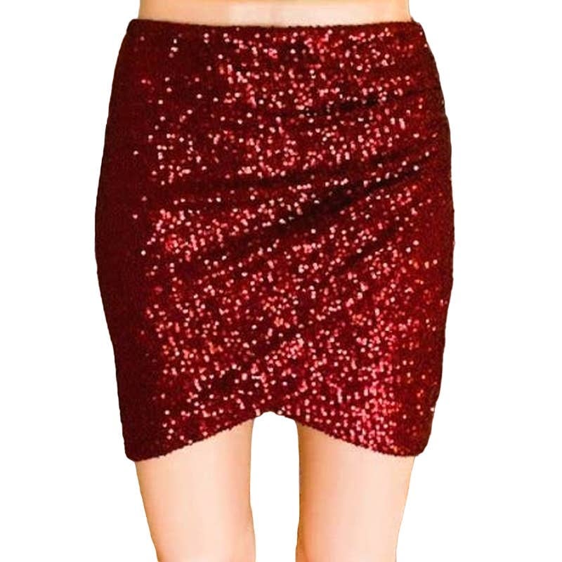 save up to 70% Ruby Red Sequined Wrap Mini Skirt by WIN