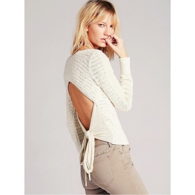 Popular Free People Bow Back Knit Sweater in Ivory Open