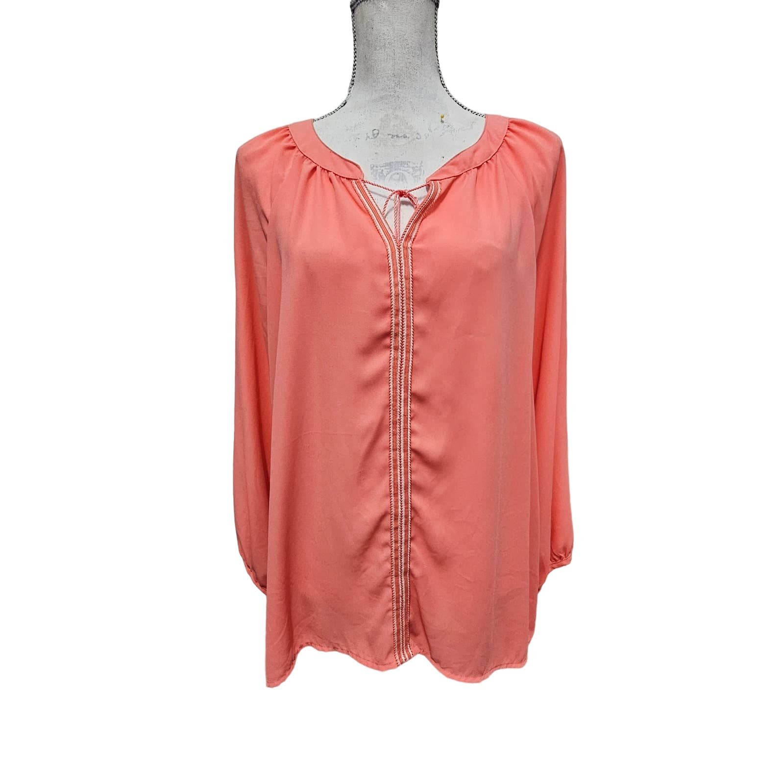 Exclusive Dept222 Coral Long Sleeve Blouse Size L pd5IG