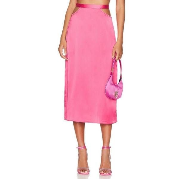 Exclusive WeWoreWhat Cut Out Midi Skirt in Hot Pink - NEW pQCeFJQAh Low Price