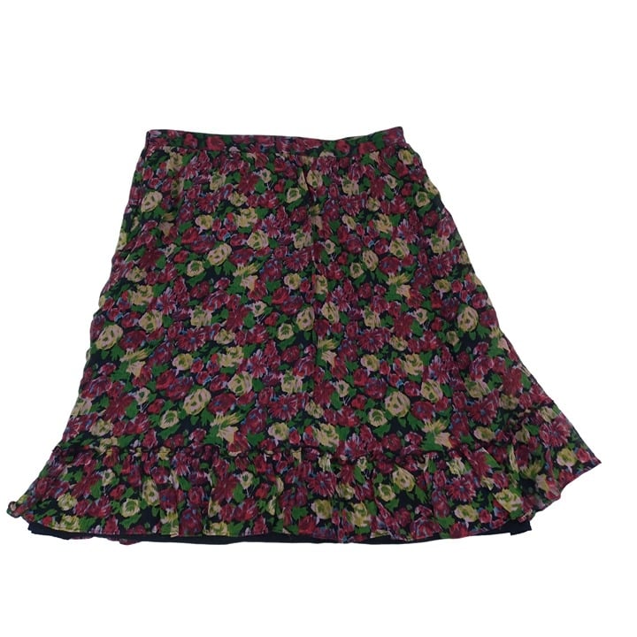 Nice Kate Hill silk Floral lined skirt ruffled hem zip 
