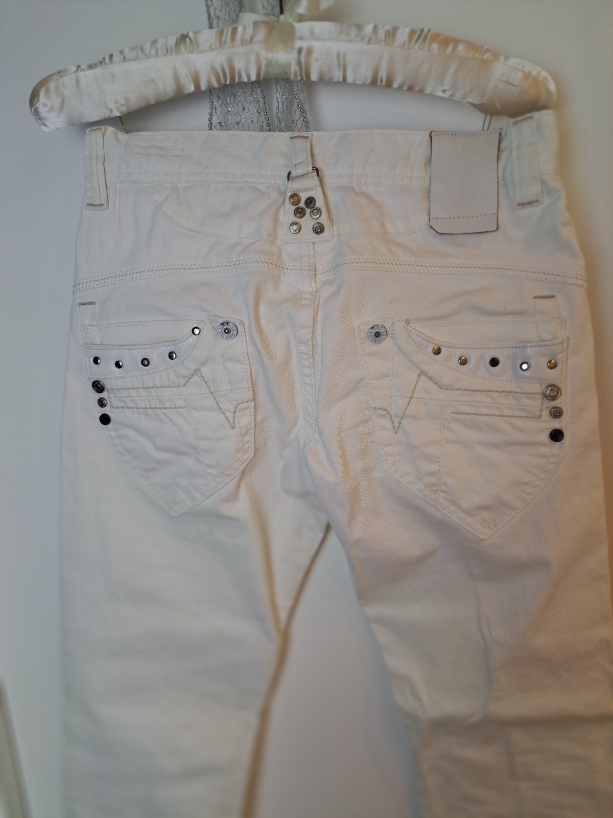 Cheap RNT 23 biker new white studded button front jeans cotton IRhgc2cTe Great