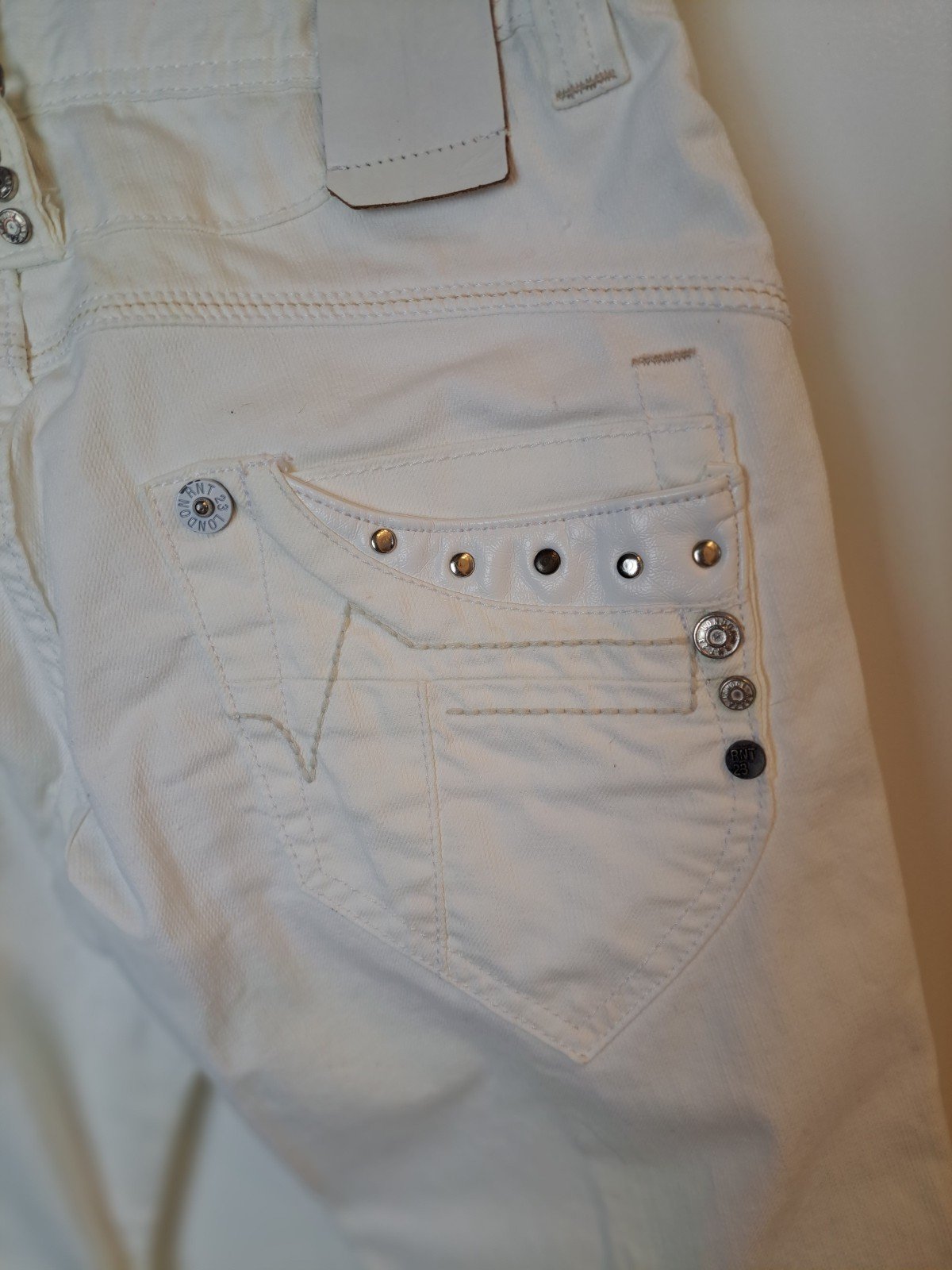 Cheap RNT 23 biker new white studded button front jeans cotton IRhgc2cTe Great