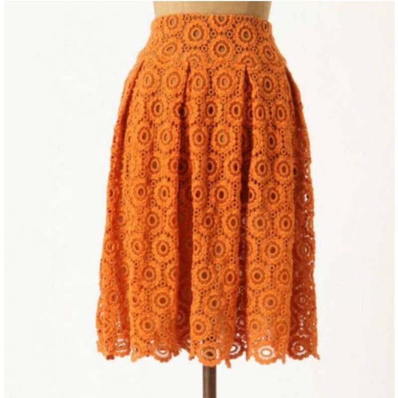 Amazing Anthropologie Moulinette Soeurs Lace Pleated Lace Skirt All Over Eyelet Orange 4 il4QsH4aK Store Online