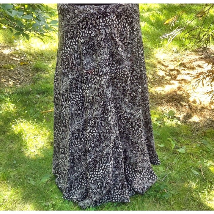 Latest  Women A Line Midi Skirt Elastic Waist Floral Print Black/White 34