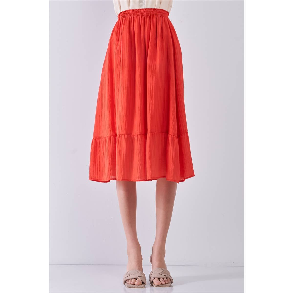 reasonable price Red High Waist Pleated Midi Skirt M lt
