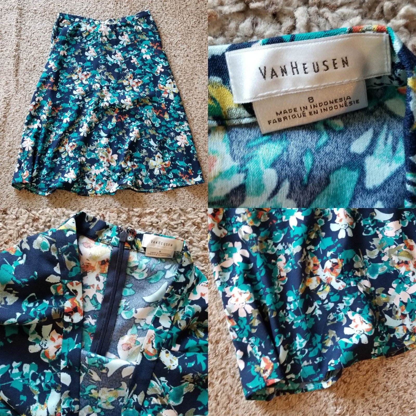 save up to 70% Van Heusen Terqouise and Navy Blue Floral Wavy Skirt 8 oCH7sB67f Great
