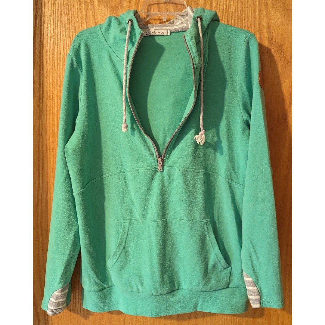 reasonable price Michelle Mae teal green 1/2 front zip long sleeve hooded sweatshirt jacket mW3g637lx just buy it