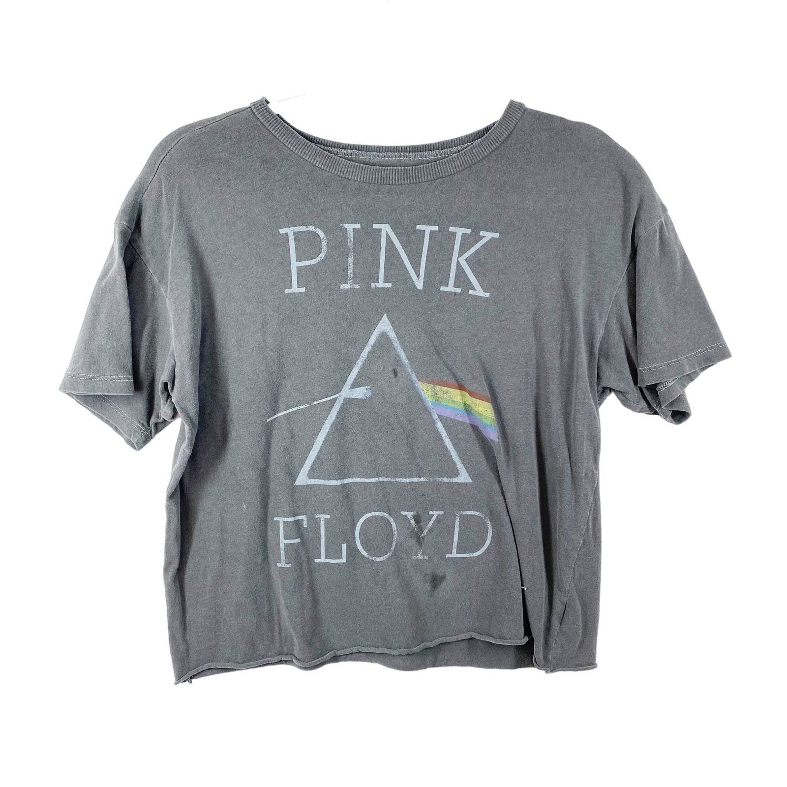 Simple Pink Floyd Cropped T-Shirt Gray Faded Graphic Wo