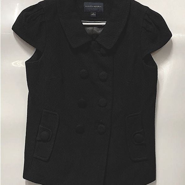 Great Banana Republic Black Button Front Short Cap Sleeve Tweed Top Size 4 o21goHktK outlet online shop