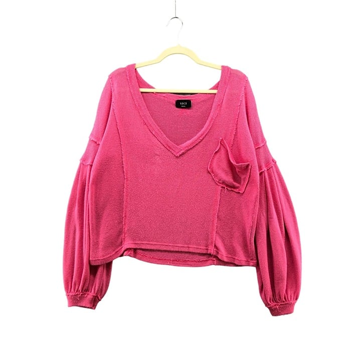 big discount VICI Womens Pink Exposed Seam Knit Top Balloon Sleeve Slouchy Boho V-neck Size S gtxOPqn1T Store Online
