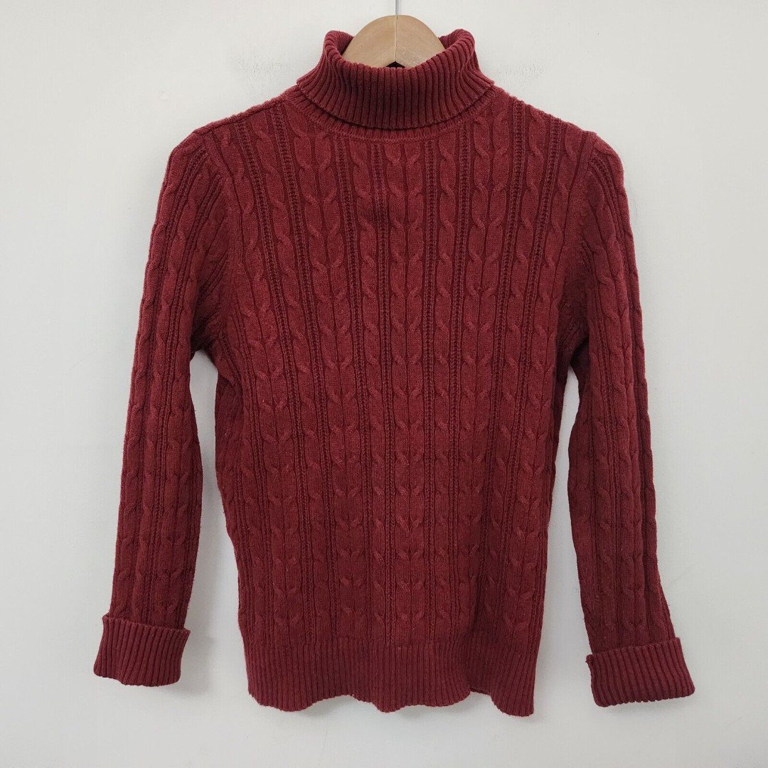 Discounted ST. JOHNS BAY Women´s Red Turtleneck Cable Knit Sweater Petite Size M ljmveMOnk for sale