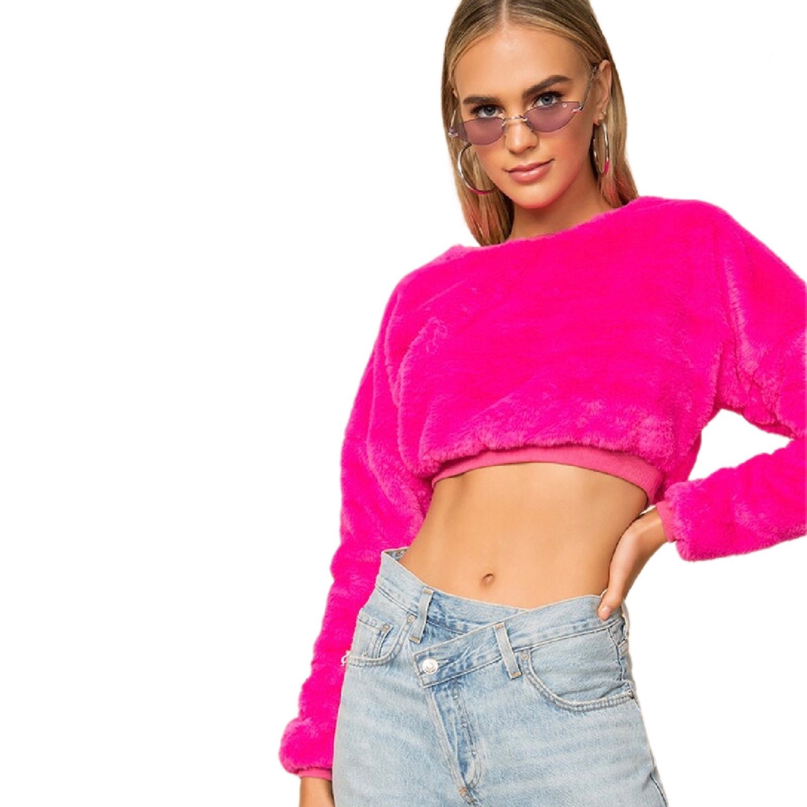High quality superdown x Revolve Michelle Faux Fur Cropped Sweater Top GBcjxxGcs online store