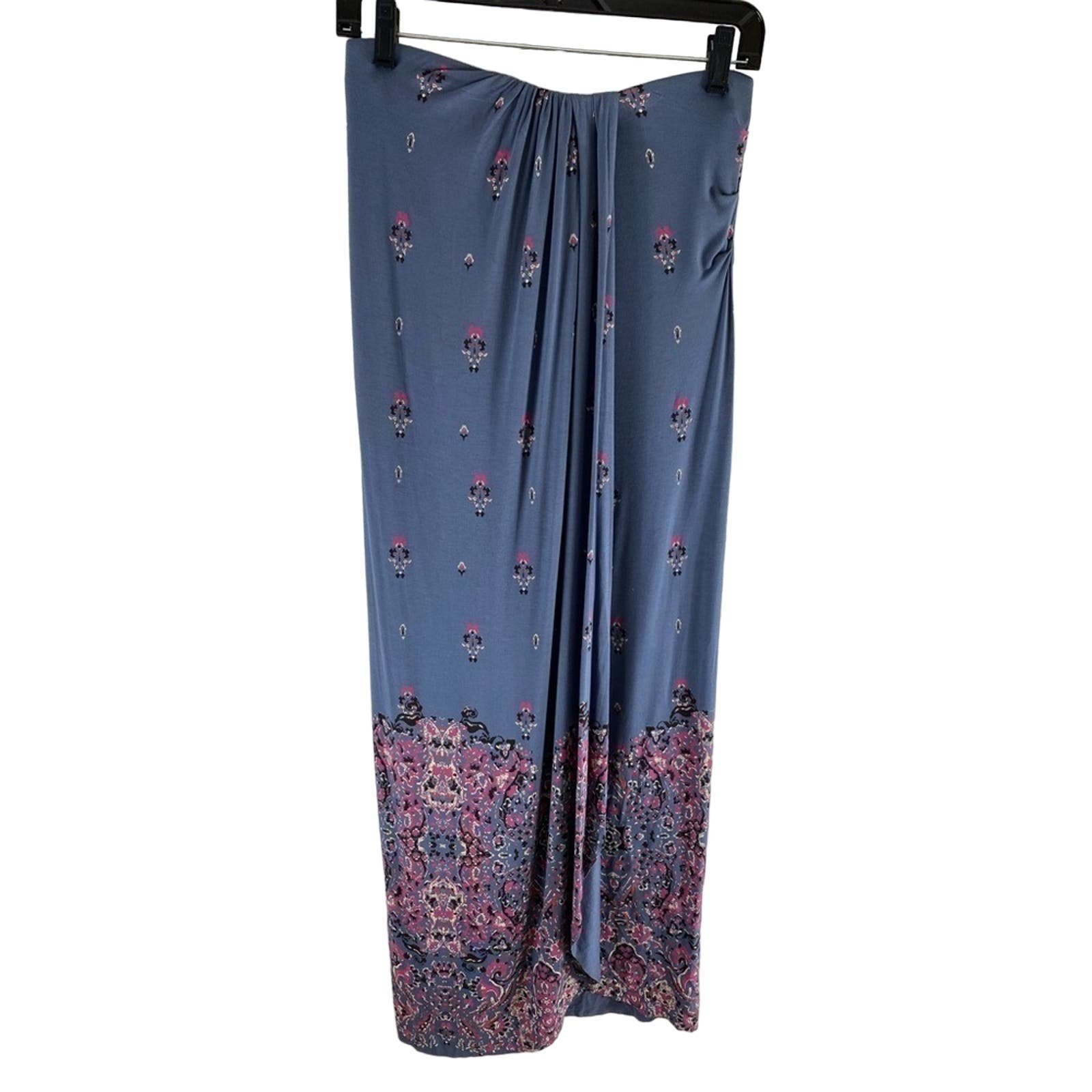 Buy Cynthia Rowley NWT Blue Faux Wrap Jersey Knit Maxi Skirt Pink Floral Print Sz S mYSMG5V83 no tax