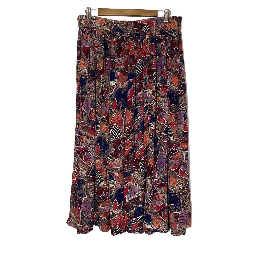 Custom Dimiche Vintage Skirt Women’s Medium 90’s Colorful Print Midi A Line Rayon nV4CUO5tb on sale