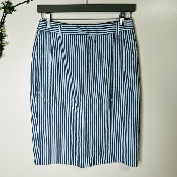Latest  Elegance Paris Blue White Stripe Seersucker Pencil Straight Skirt Nautical PArJ2H1Gj best sale