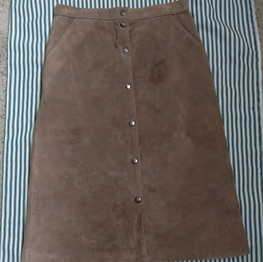 Personality Vintage Emporium Capwell Real Suede/Leather Brown Button Front Midi Skirt OLHlJToJ8 no tax