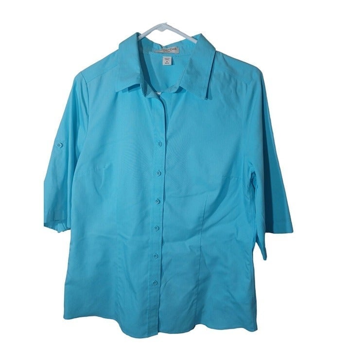 Stylish Women´s Coldwater Creek No Iron Blue Button-up Top Size Medium 10 /12 jcHBvyhAE Buying Cheap