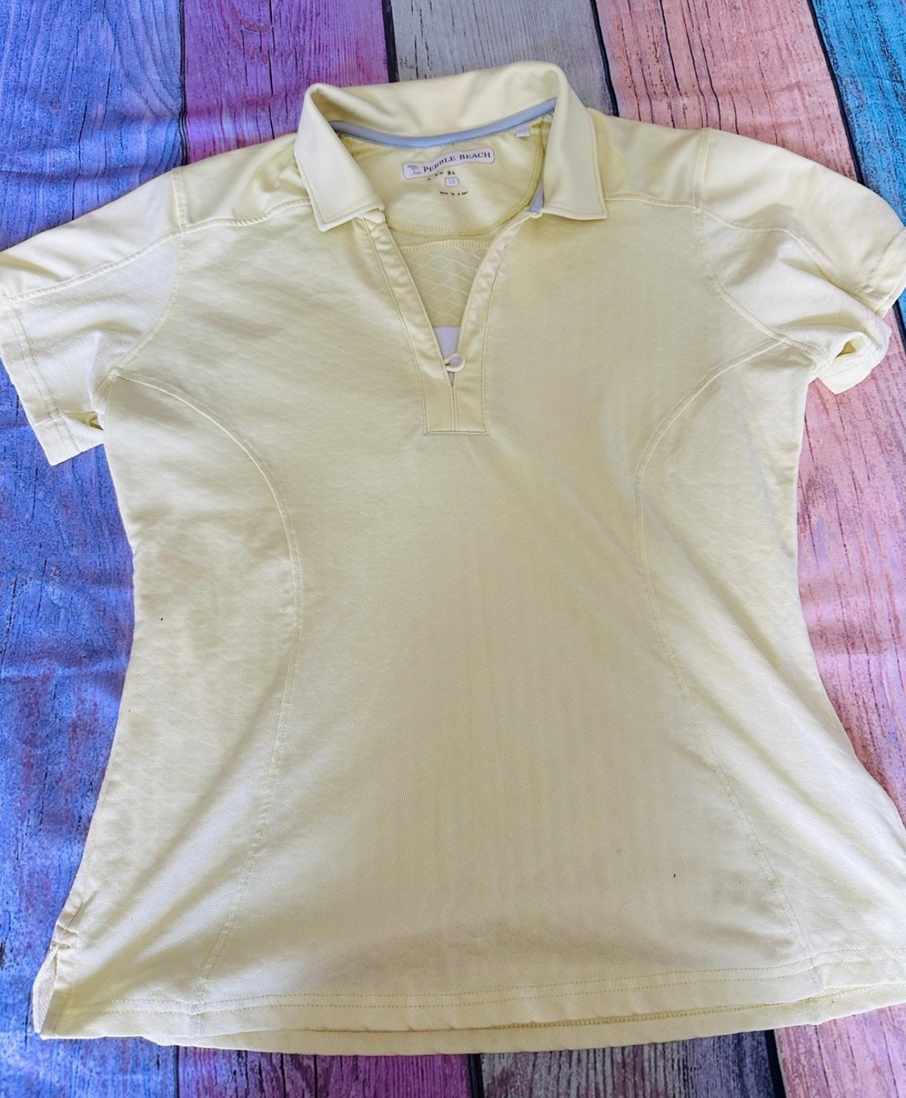 Great Pebble Beach Short Sleeve Yellow Casual Lounge M 