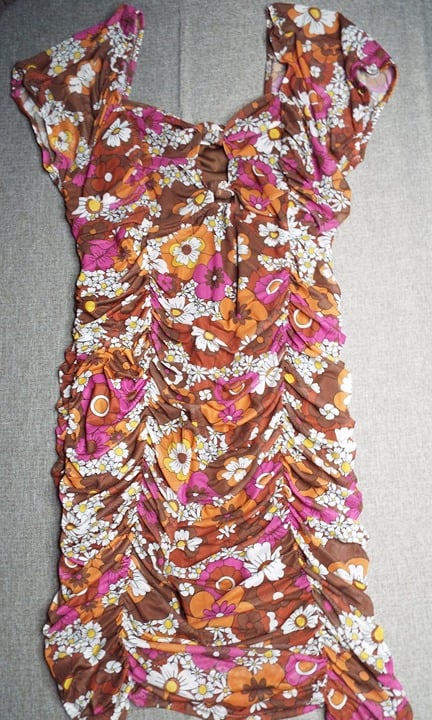 Classic Madden NYC Women´s Size XXXL Short Sleeve Floral Sheer Dress Brown Knee-length MzcFofMQw for sale