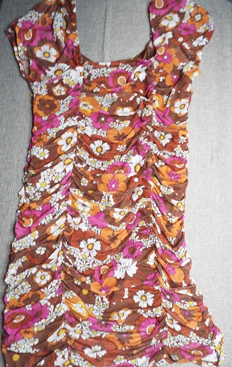 Classic Madden NYC Women´s Size XXXL Short Sleeve Floral Sheer Dress Brown Knee-length MzcFofMQw for sale