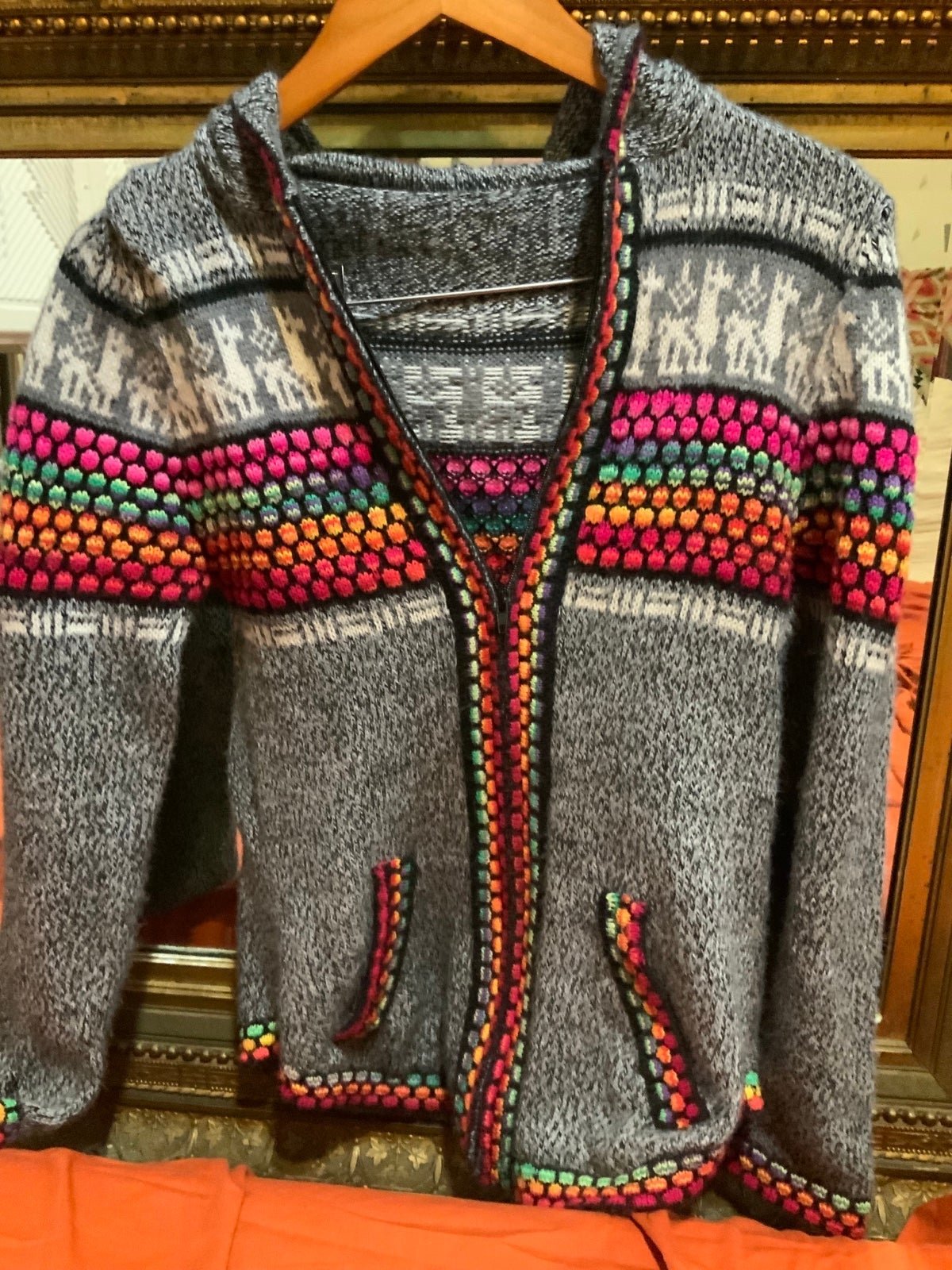 Custom Handmade Alpaca Hooded Zippup Sweater Jacket w/ Pockets size Small MYzXW19Mw New Style