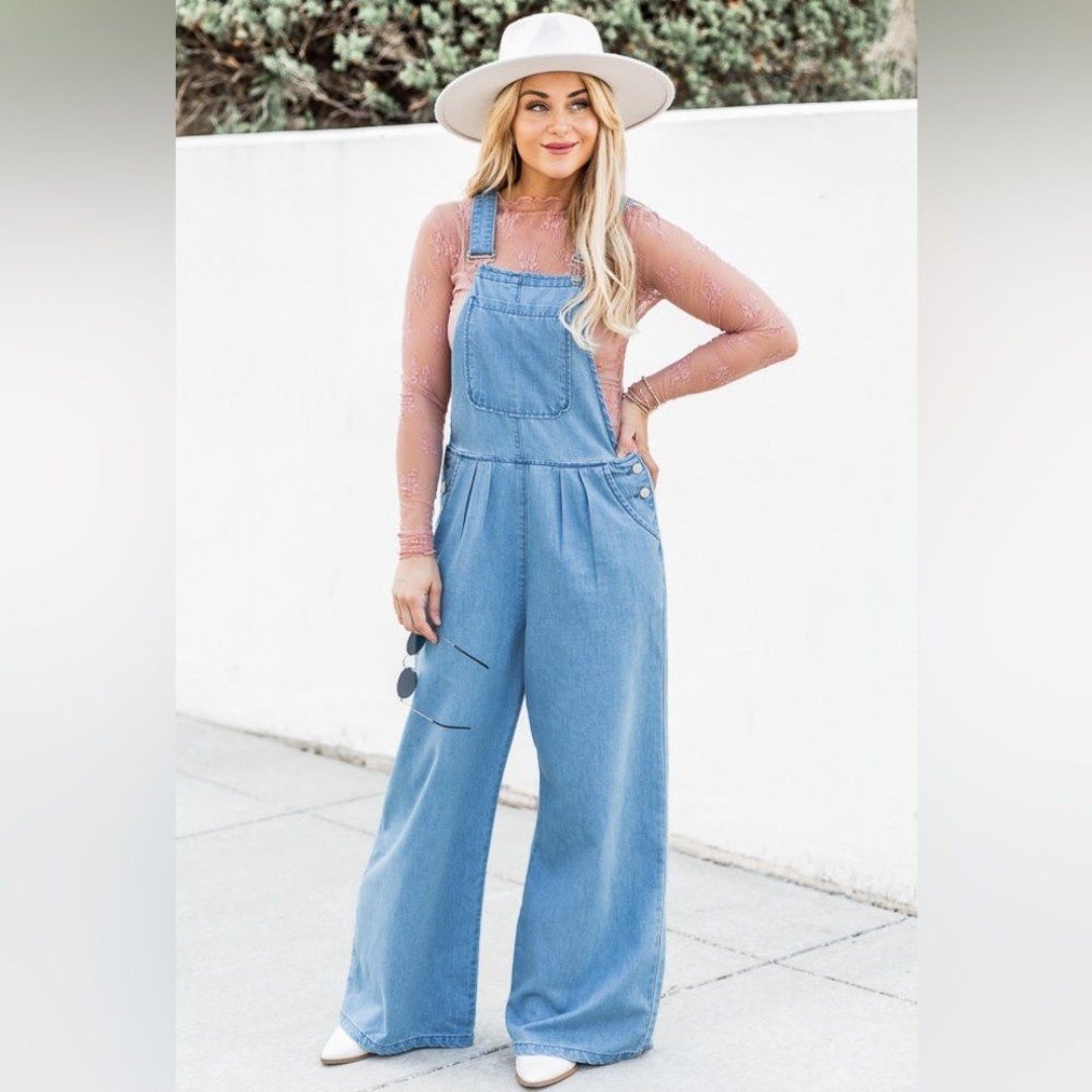 Stylish PINK LILY One More Minute Wide Leg Overalls Ela