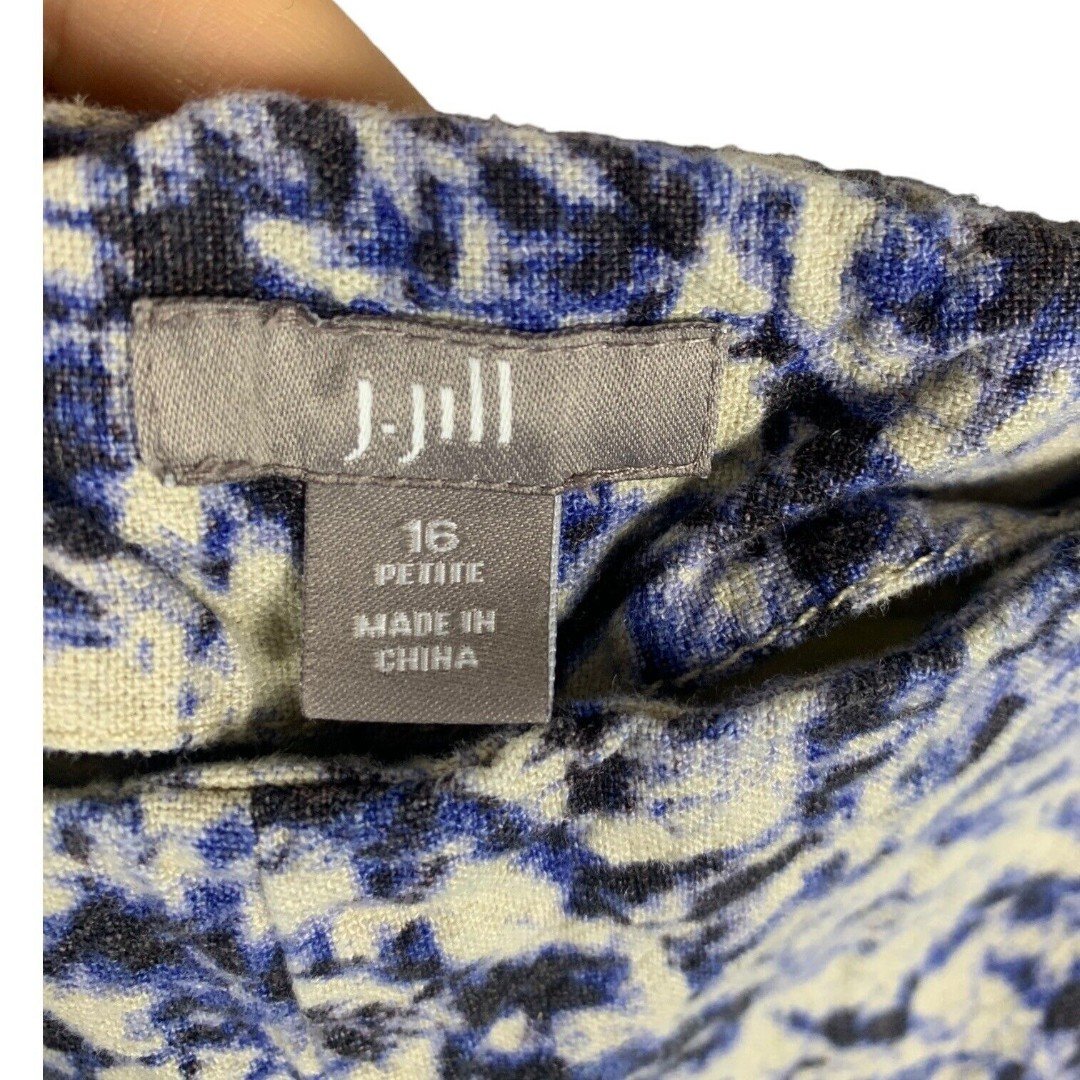Special offer  J Jill Pants Womens Size 16 Petite Blue Print Linen Rayon Elastic Back Side Zip MZNR96TGe all for you
