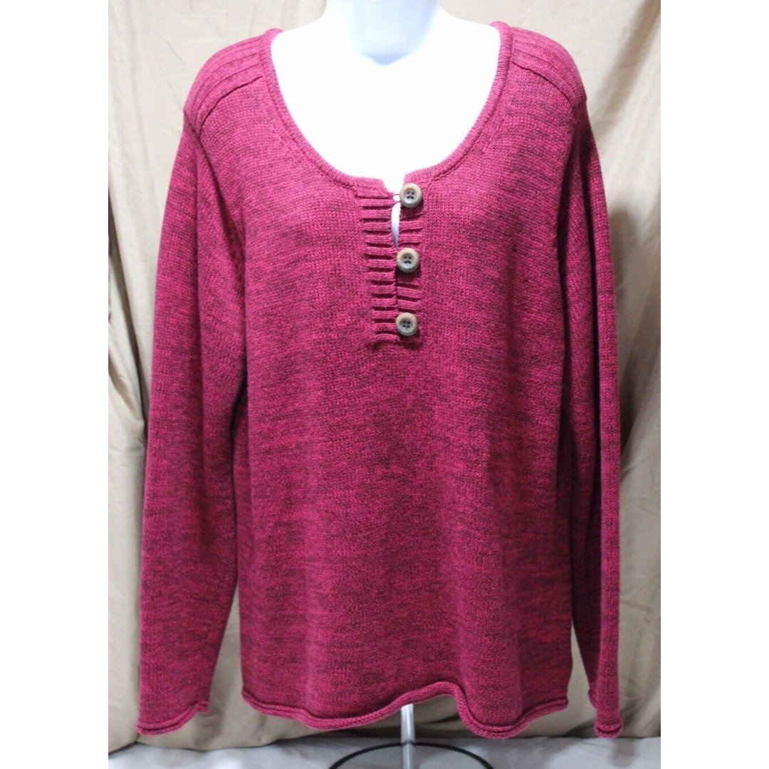 Classic Eddie Bauer Women´s XL Red Henley Pullover Cotton Knit Sweater - Comfort Outdoor naWAvLvUQ Zero Profit 