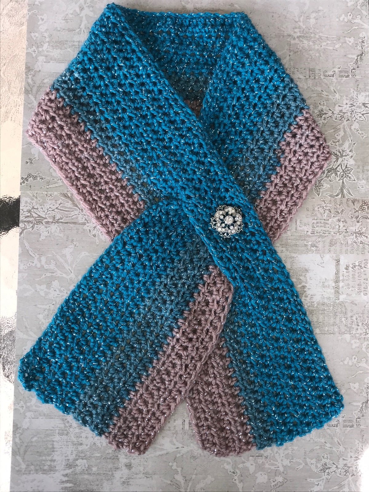 Simple Blue & Pink W / Pin Handmade Crochet Adult Keyho