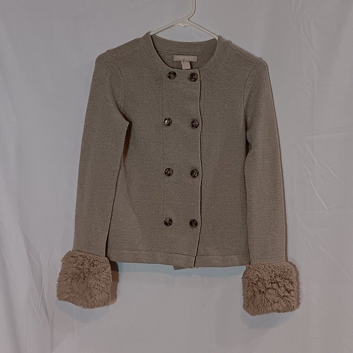 Great Banana Republic Cardigan Sweater Faux Fur Cuffs Beige Wool Cashmere Ladies XS lFgQHF2Ml on sale