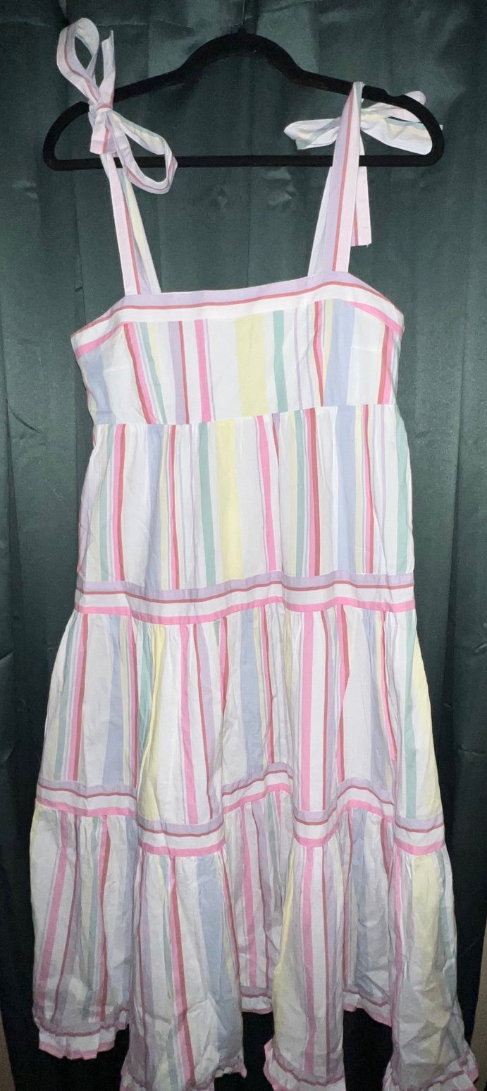 Latest  Chelsea and Violet Tiered Tie Strap Striped Midi Dress SM opwXRjsfD best sale