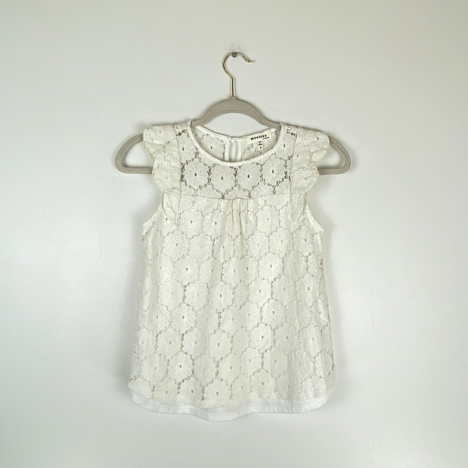 Custom Monteau Womens Small Blouse Lace Overlay Flutter