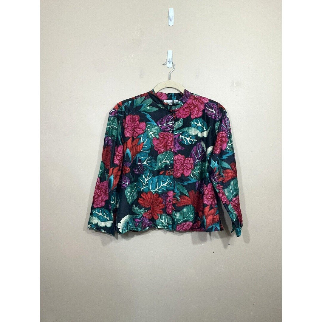 cheapest place to buy  Chicos Womens 100% Silk Embroidered Floral Button Up Shirt Size 3 (XL/16) kCQiEcRCm Cheap
