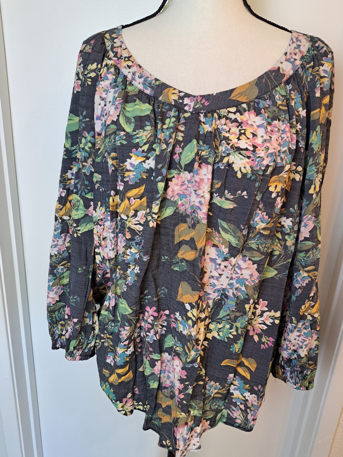 Stylish Lauren conrad XL ditzy floral charcoal gray peasant baloon sleeve blouse oF8MevW5H Buying Cheap