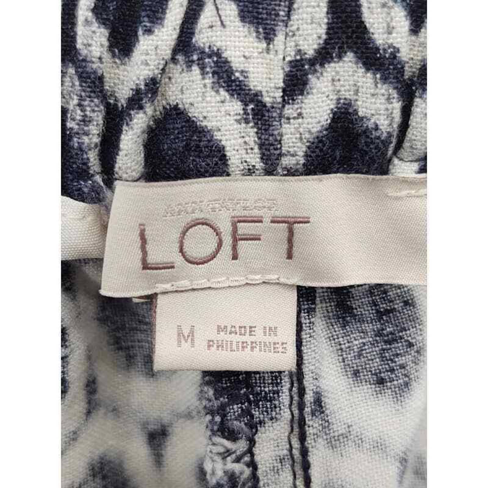 high discount LOFT Linen blend blue geometric print skirt in size M JE1vIn2I2 Cool