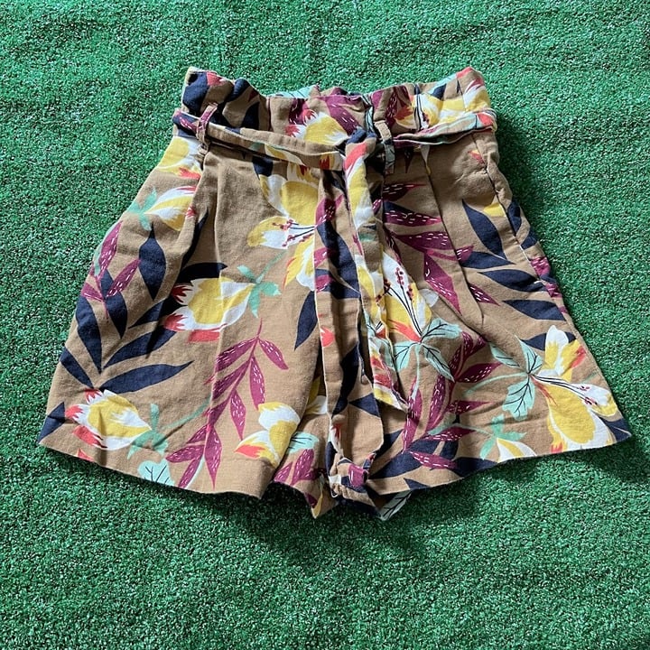 Beautiful Zara Women´s Paperbag High Waisted Floral Linen w/ Belt  Shorts size XS N8wp4wIVC all for you