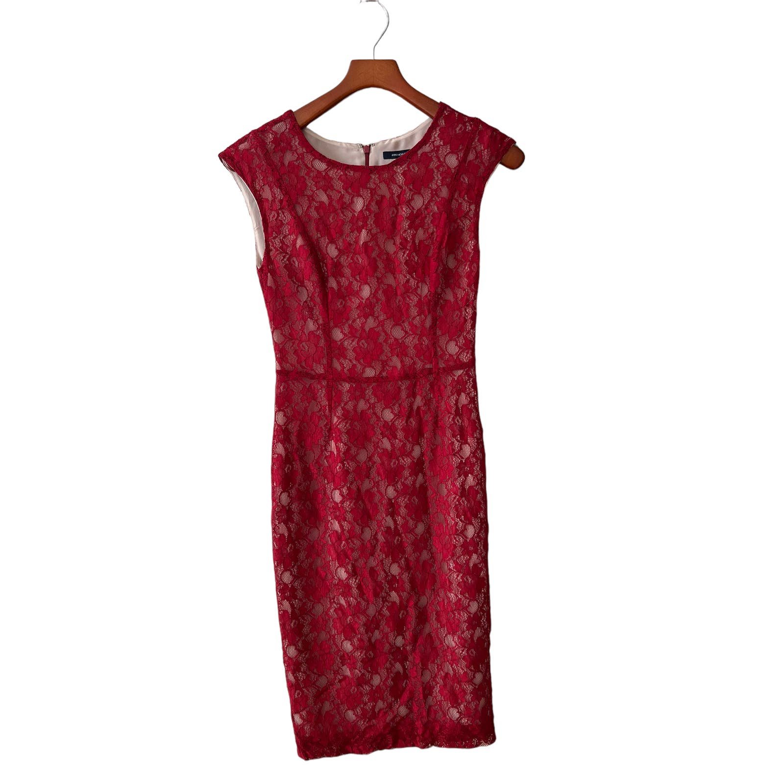 Gorgeous French Connection Red Lace Pencil Dress 2 NGZQ