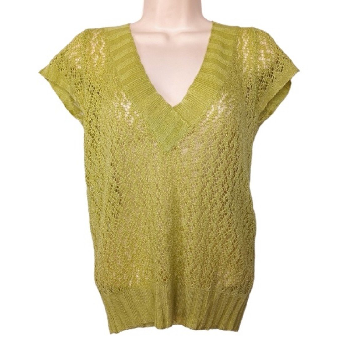 Promotions  Light Green Thin Crochet Knit V Neck Short 