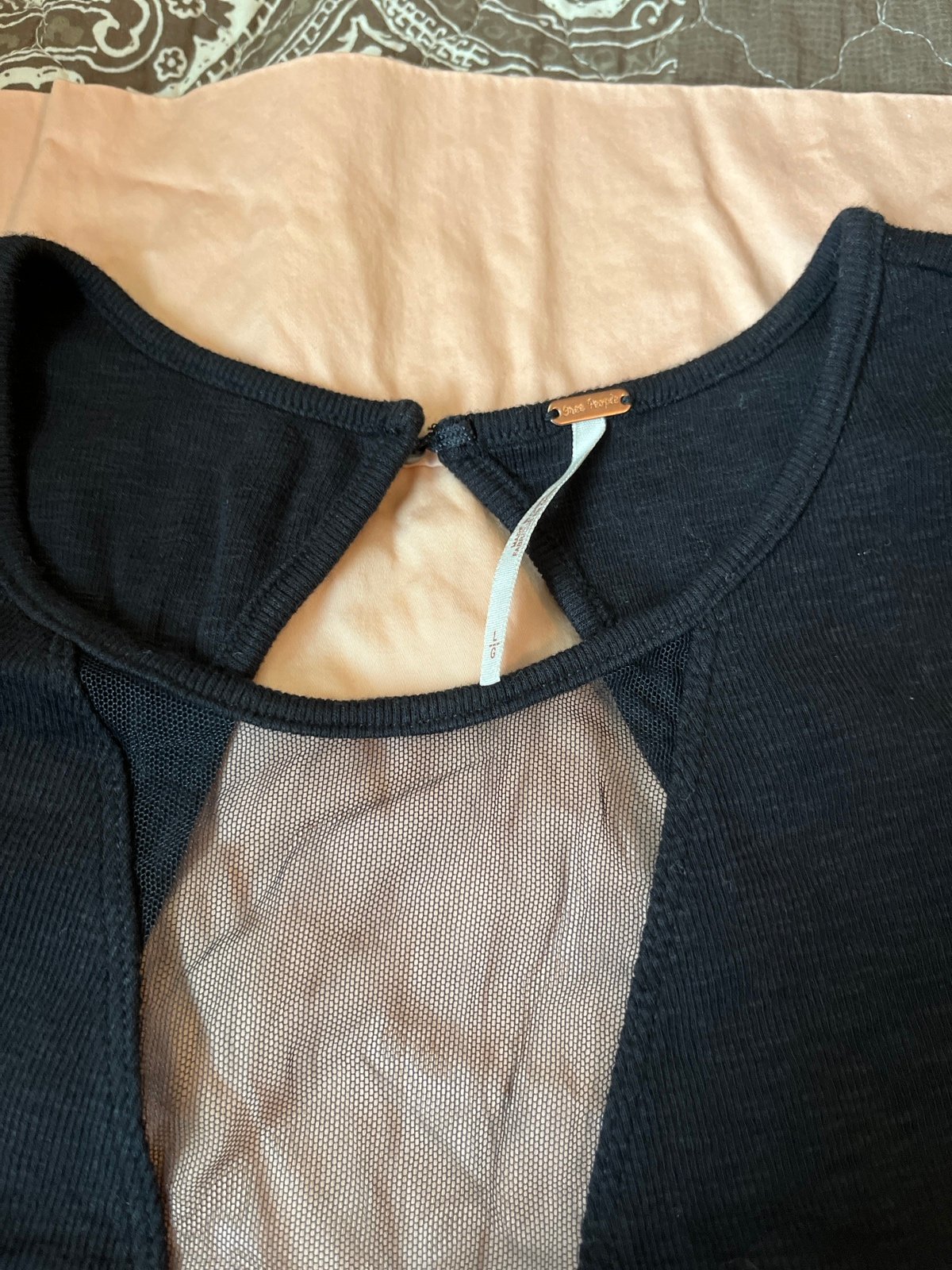 cheapest place to buy  Black Free People top v neck mesh tank L womans knit MLZjbOcqC Counter Genuine 