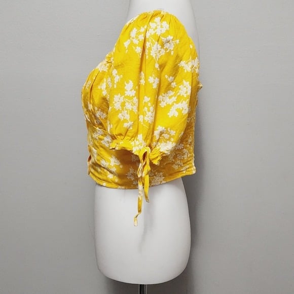 reasonable price Forever 21 Yellow Floral Bow Detail Mikmaid Bardot Crop Top Size Large Lbc6rGwBK Fashion