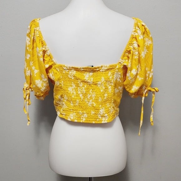 reasonable price Forever 21 Yellow Floral Bow Detail Mikmaid Bardot Crop Top Size Large Lbc6rGwBK Fashion