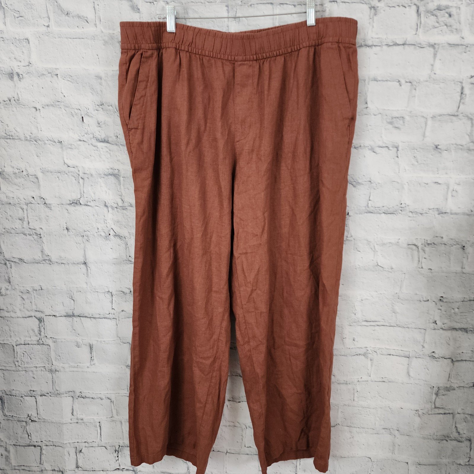 Discounted Old navy wide leg Pants Sz 2X brown pockets linen blend A41 kxyI5fakE for sale