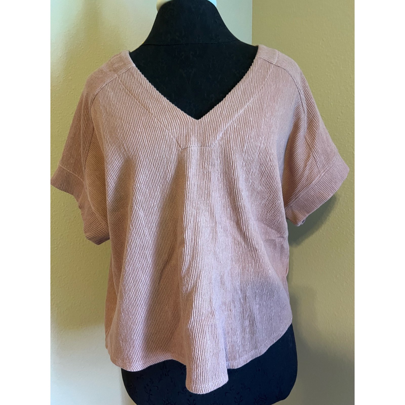 Affordable Madewell ribbed v neck pink mauve blouse top
