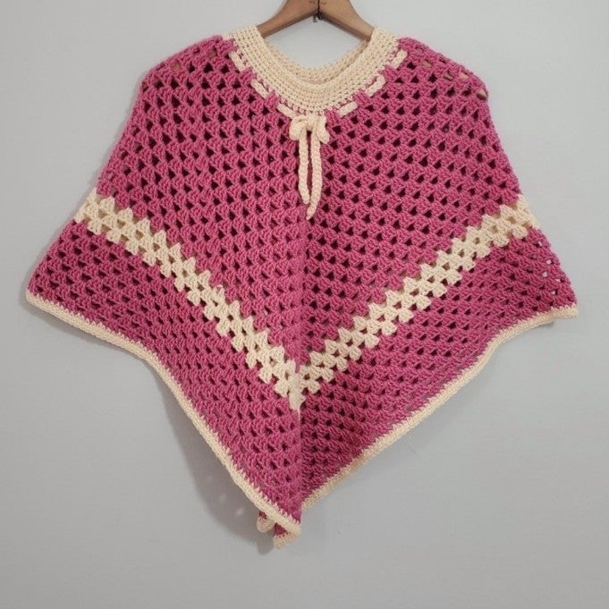 The Best Seller Handmade Pink/Cream Loose Knit Poncho m