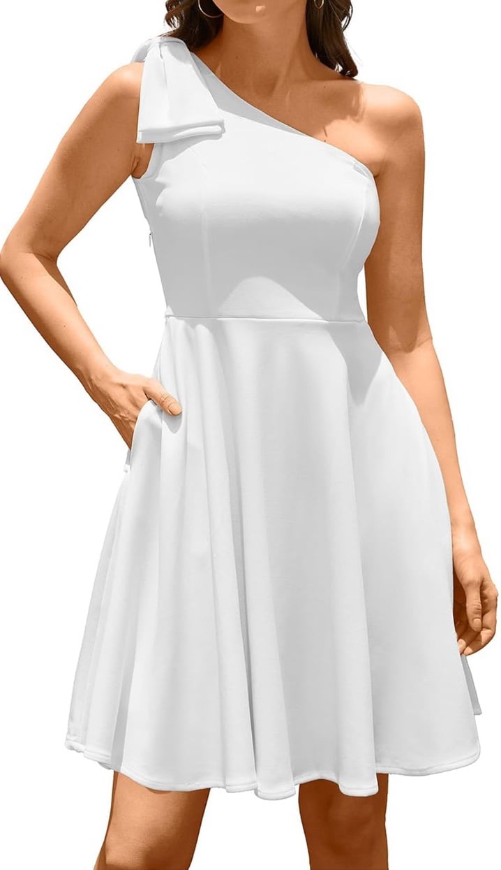 Gorgeous Women’s One Shoulder A-Line Dress with Pockets