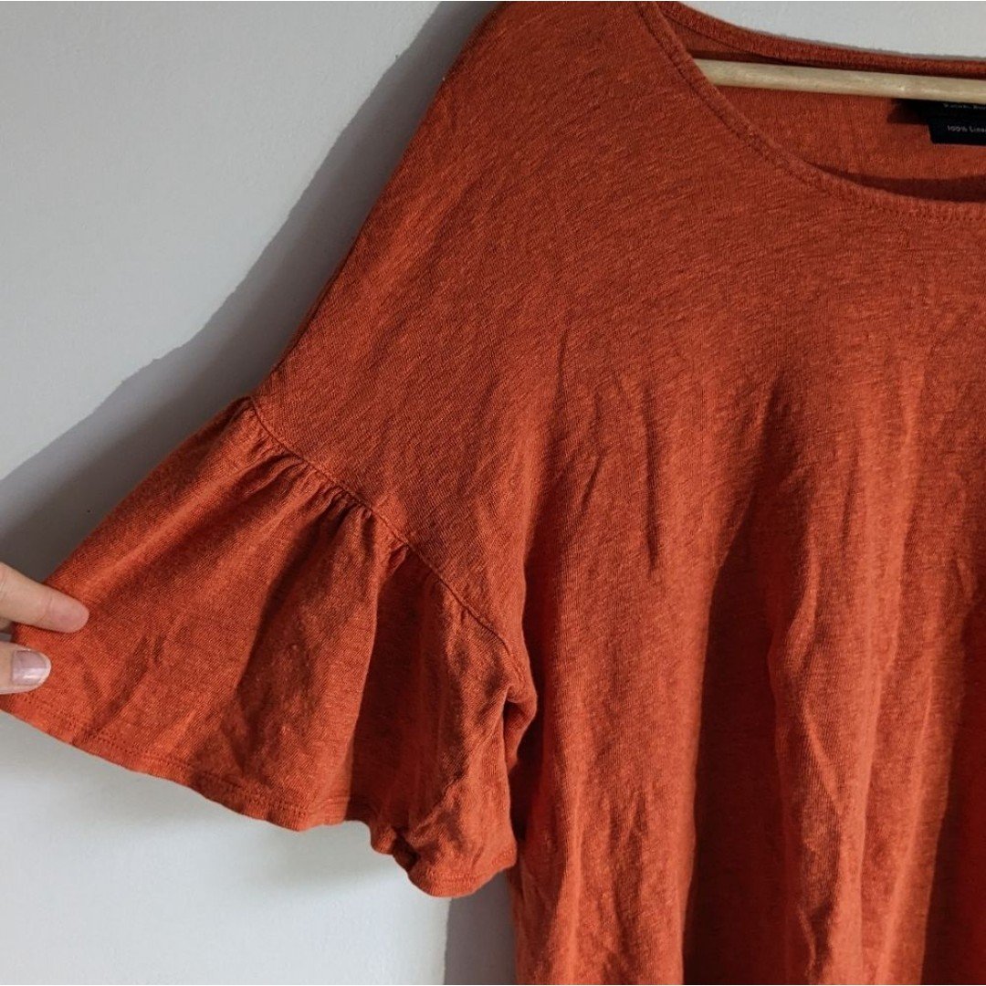 Classic Rachel Roy Rust Linen Ruffle Blouse Shirt k1jykLStz online store