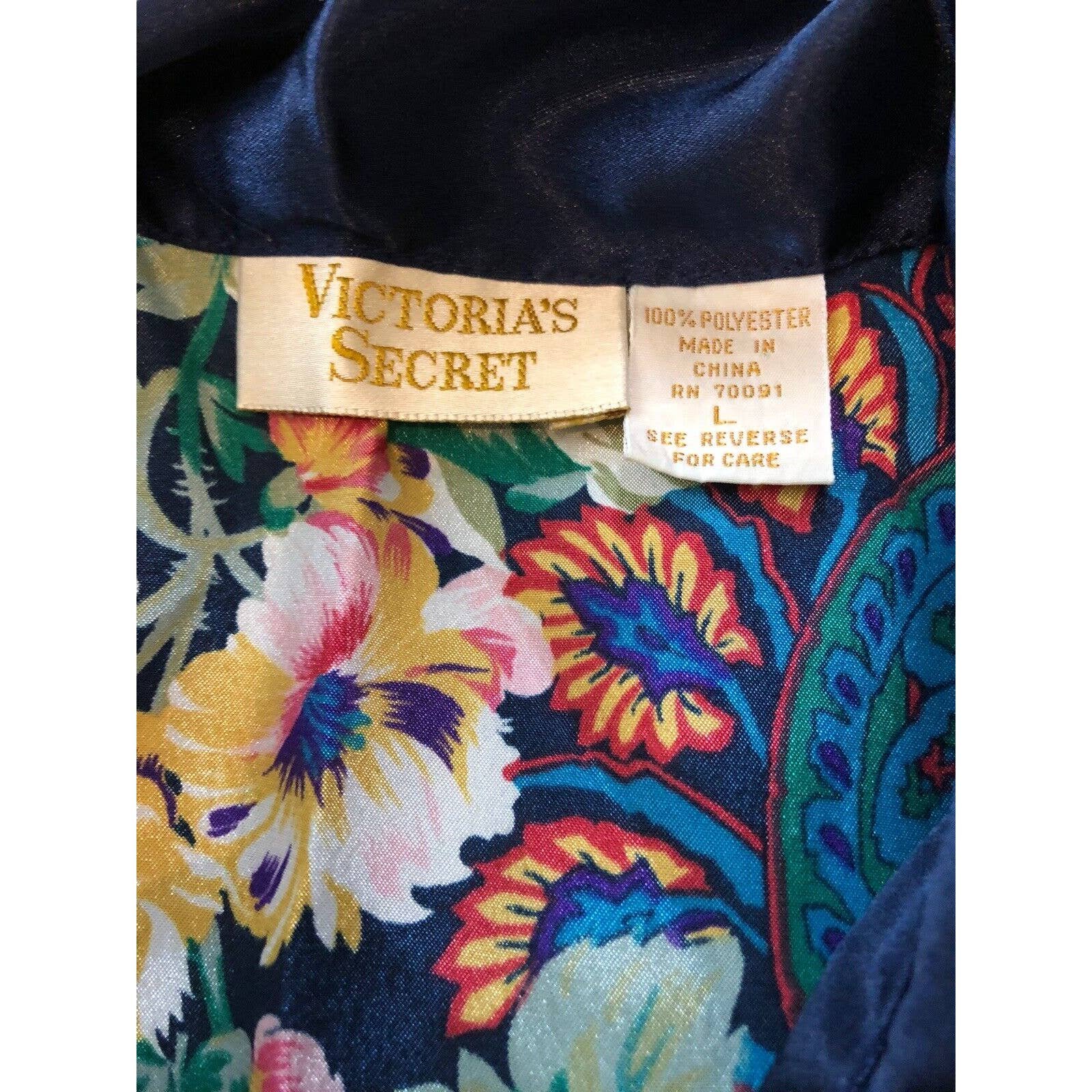 Exclusive Victorias Secret Gold Label Nightgown Sleep Shirt Large Silky Blue Floral Vtg m4pCaxoa3 Fashion